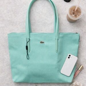 New Lacoste Women's L.12.12 Concept Zip Tote Bag Mint Green Crocodile
